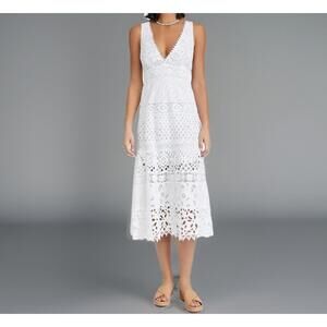 Temptation Positano Tampico White Short Sleeve Eyelet Midi Dress Womens XS NWT
